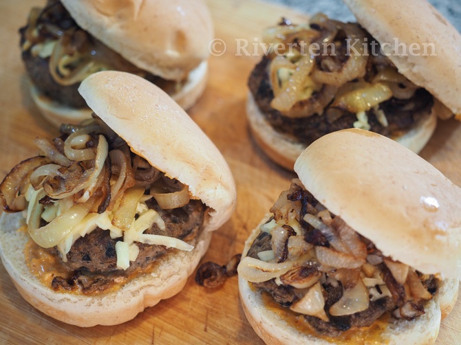 Beef Mushroom Burger with Fried Onions