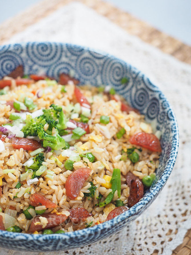 Brown Fried Rice with Chinese Sausage