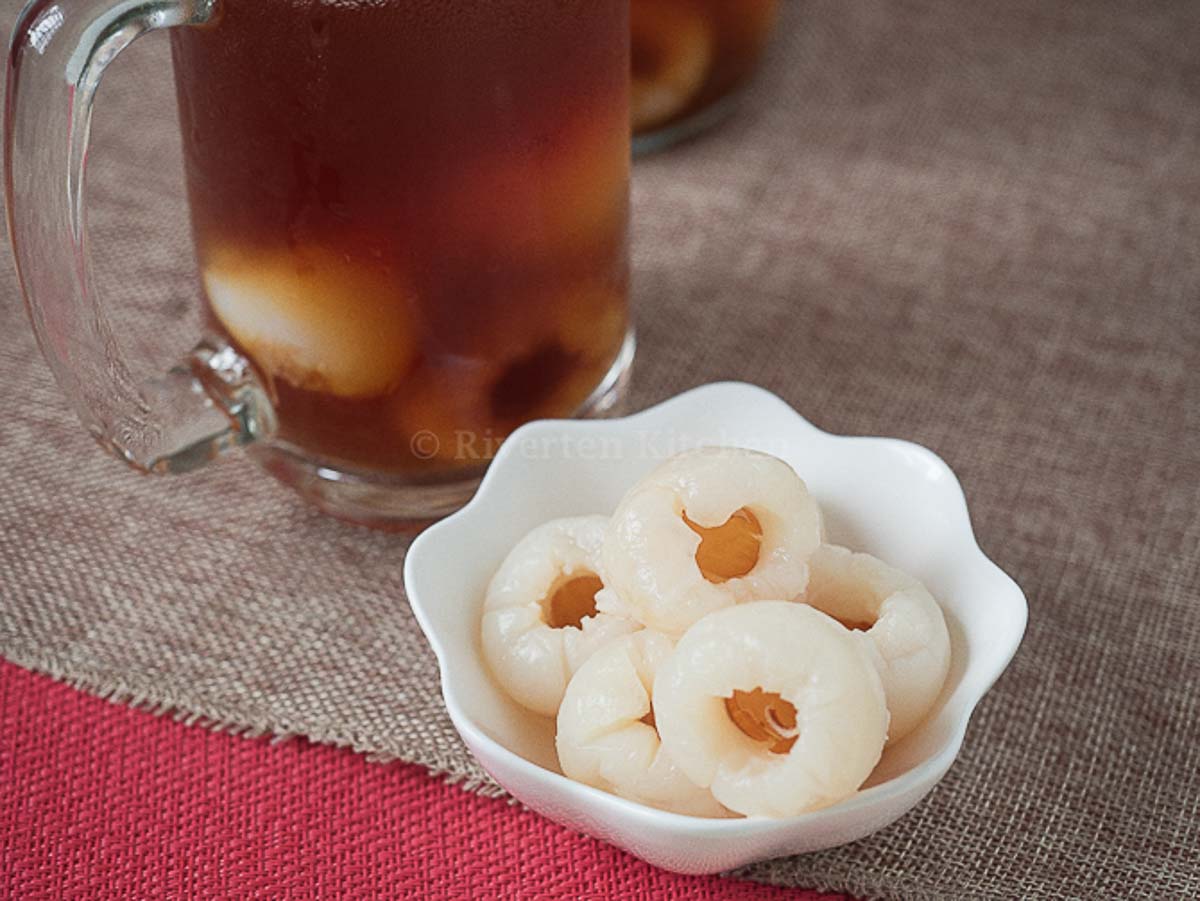 lychee fruit - white soft fruit from South East Asia.
