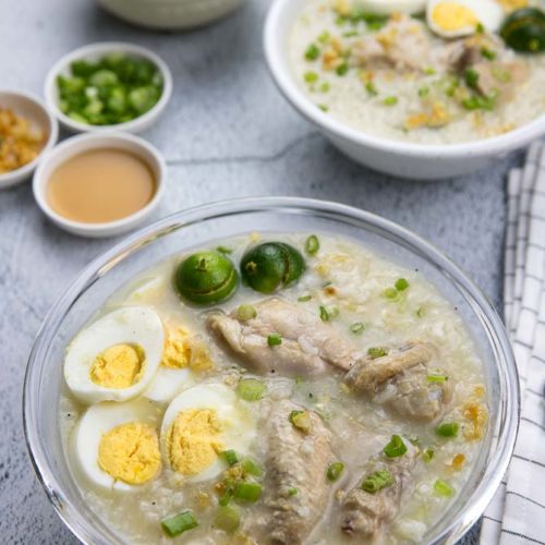 chicken arroz caldo with toppings