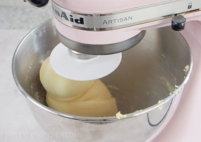 dough kneading in stand mixer