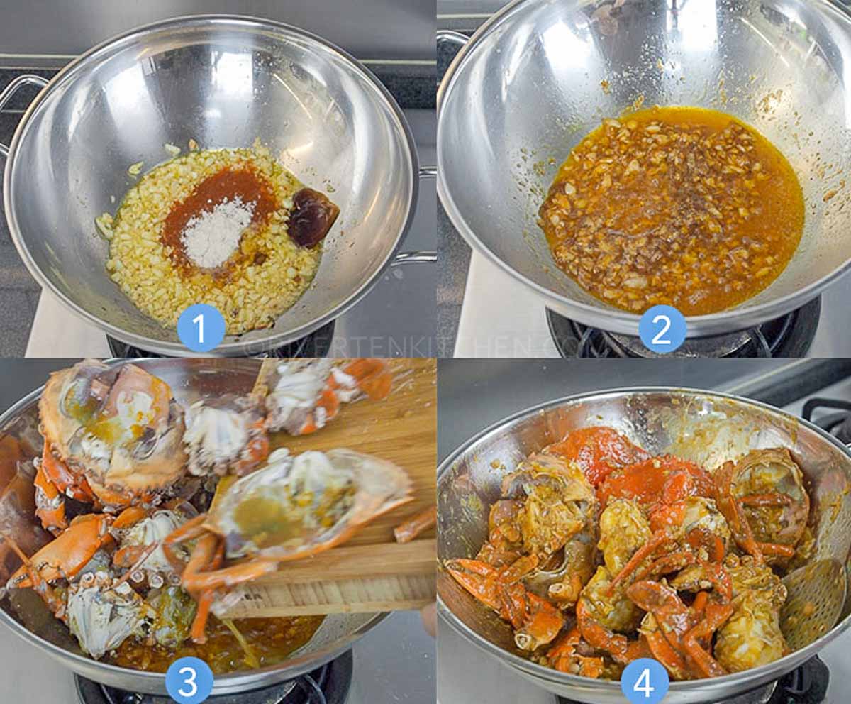 step by step photos to make garlic butter sauce for crabs