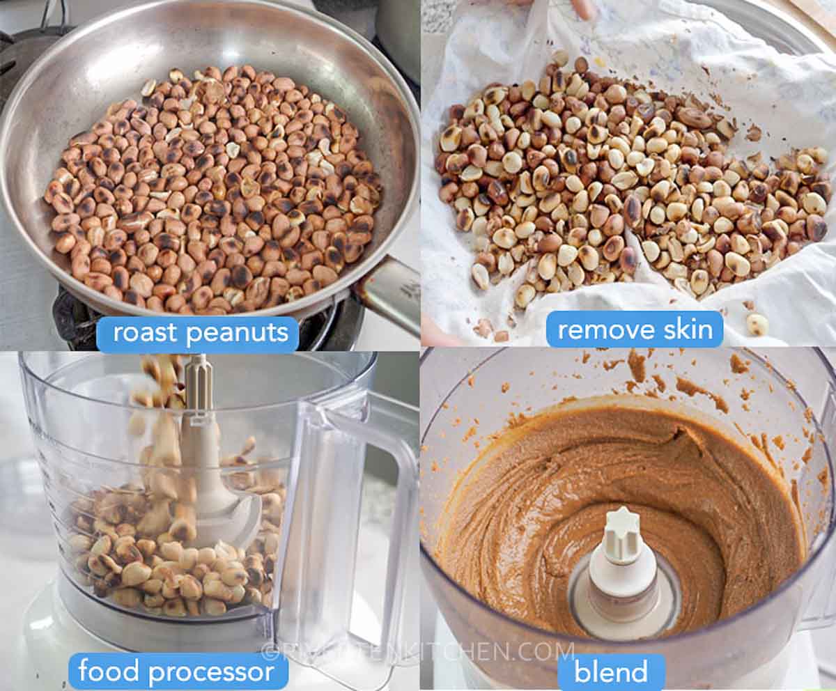 pan roasted peanuts, blending peanuts in food processor