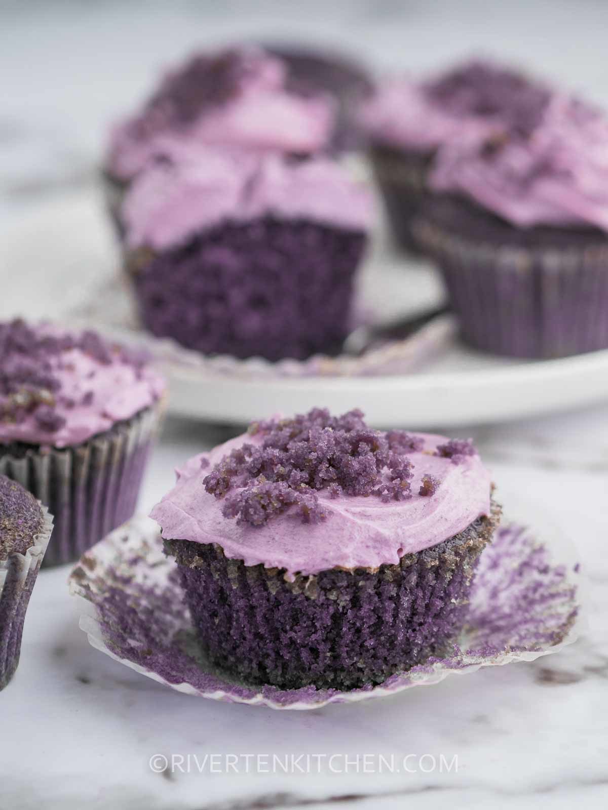 Ube Flavored Cupcakes with Frosting