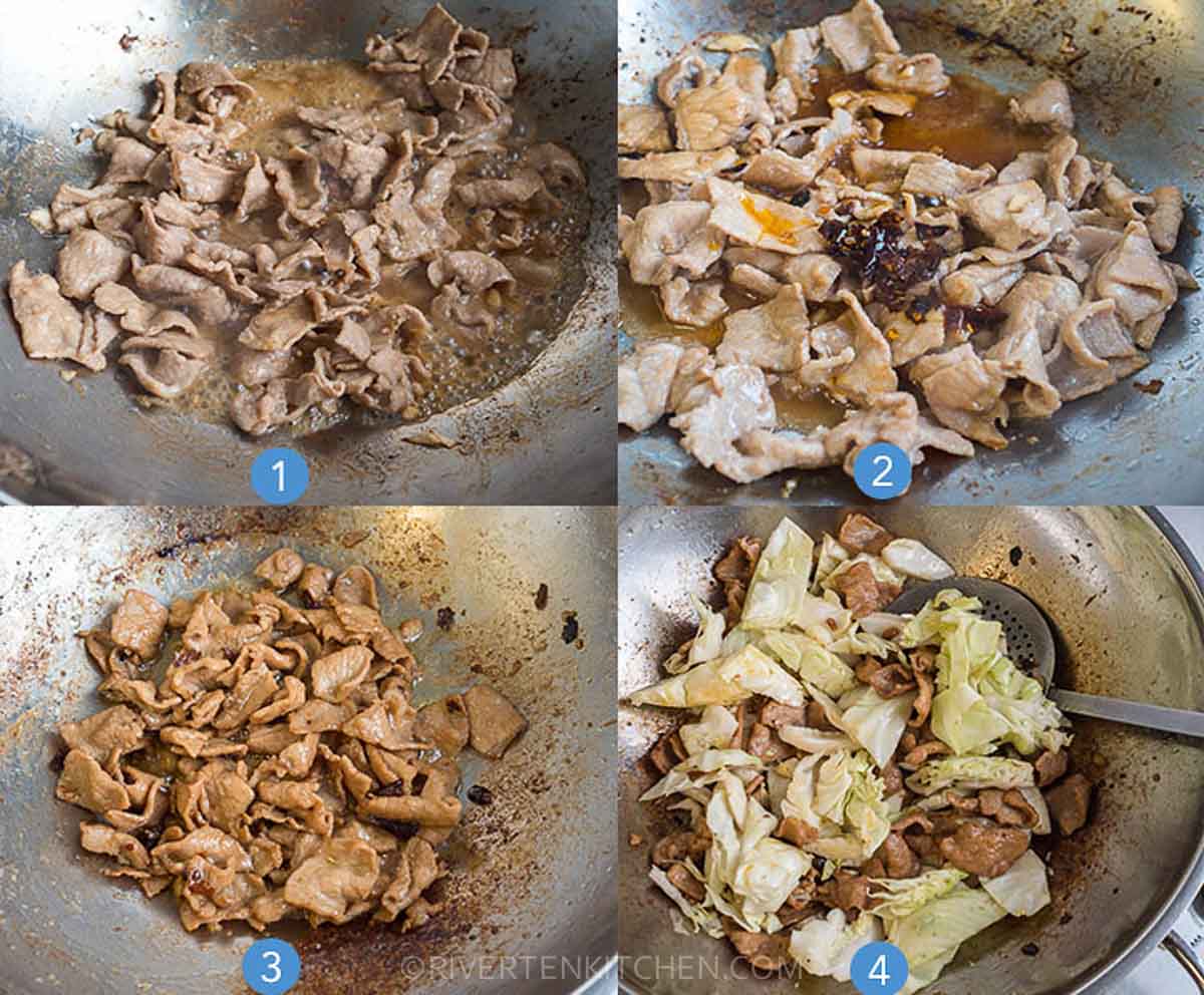 steps how to stir-fry pork and cabbage