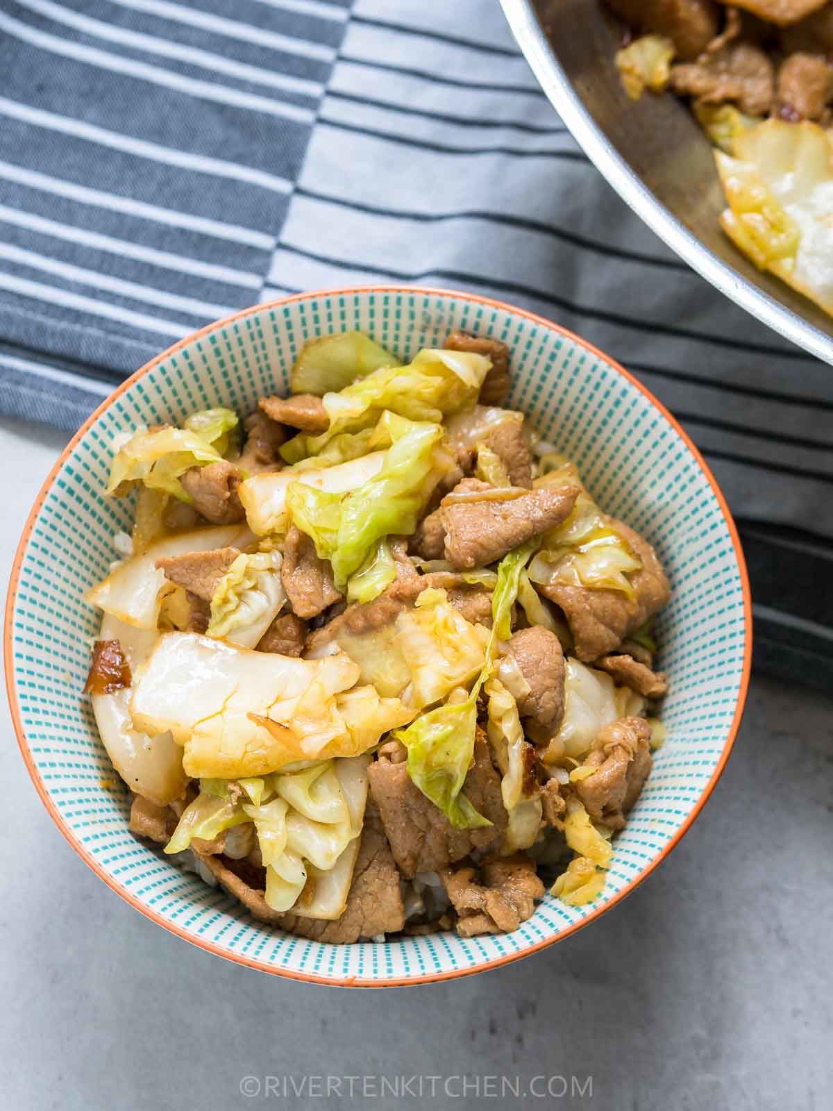 Cabbage Pork Stir-fry with rice