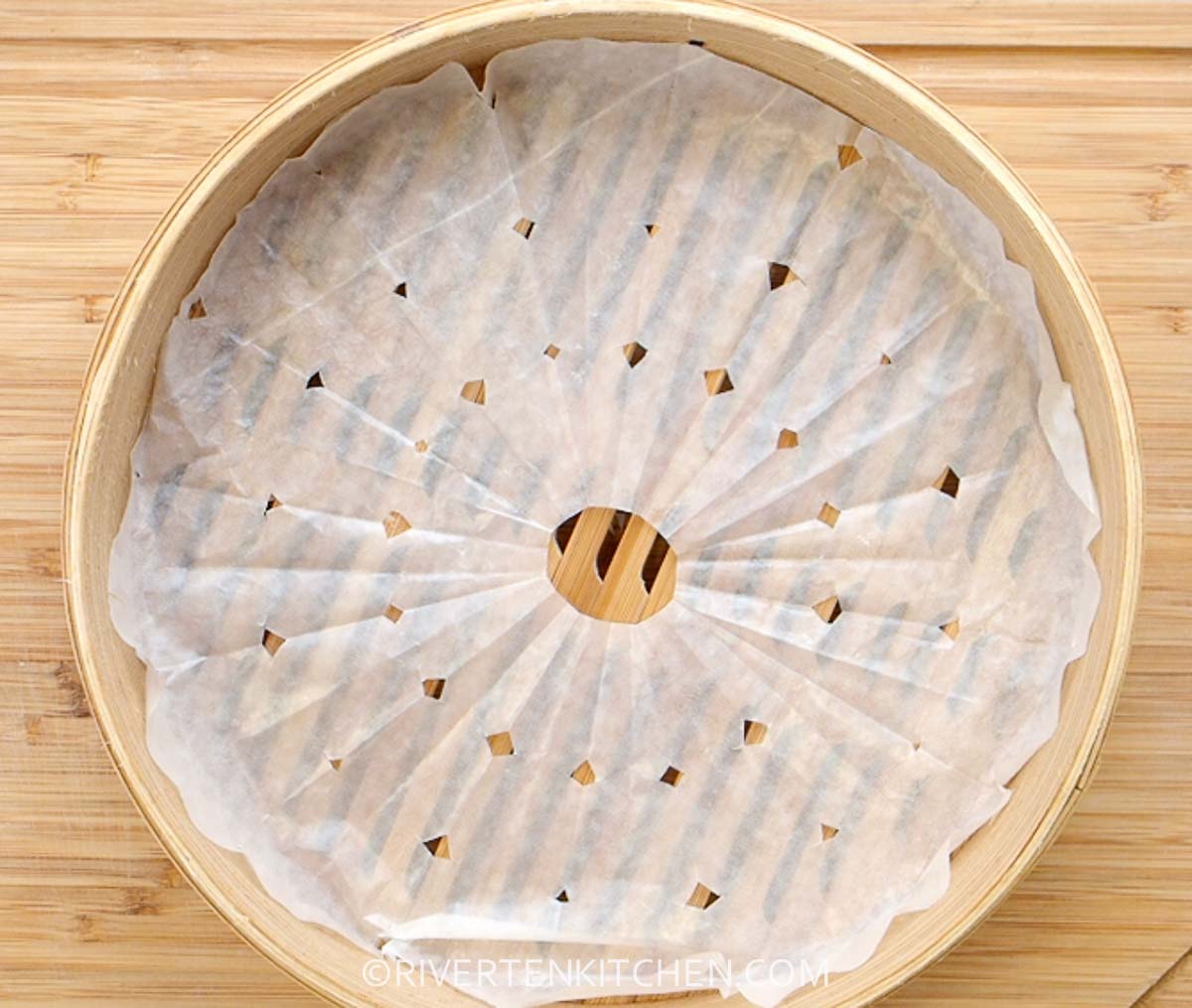 Bamboo Steamer with perforated parchment paper