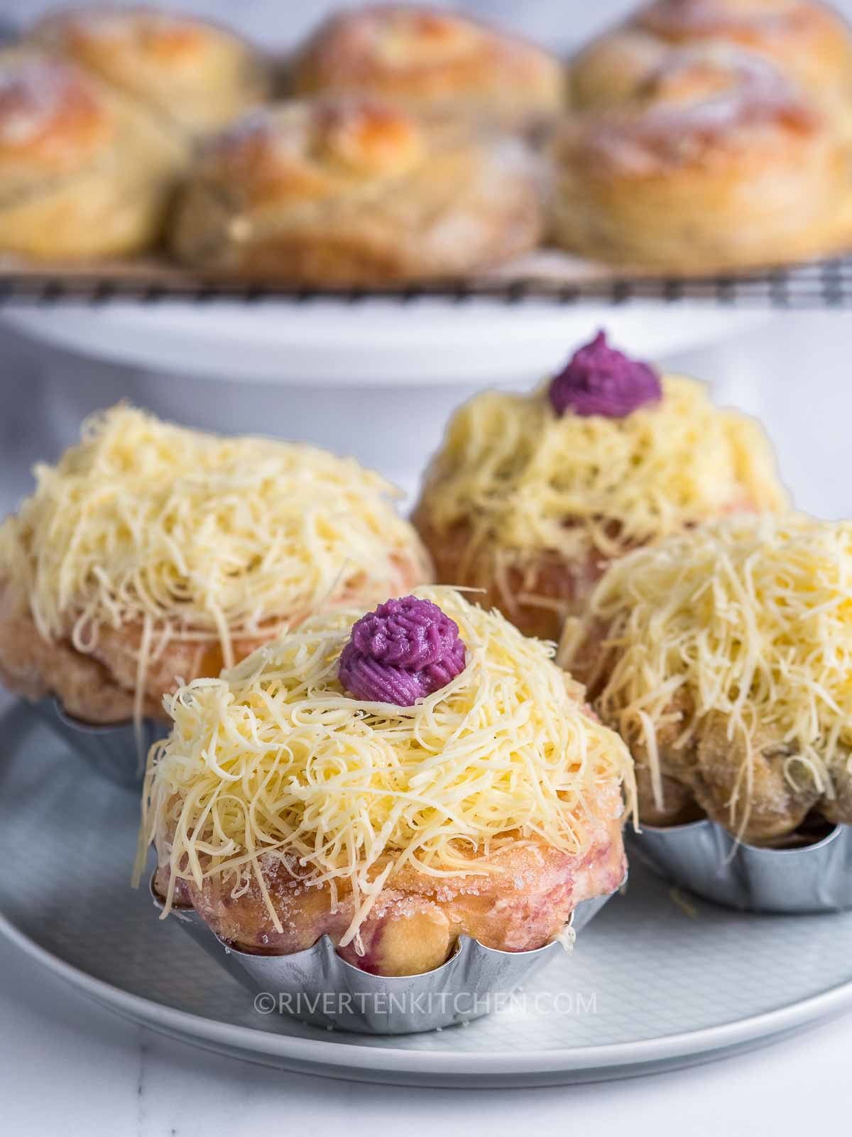 Ube Ensaymada with Grated Cheese