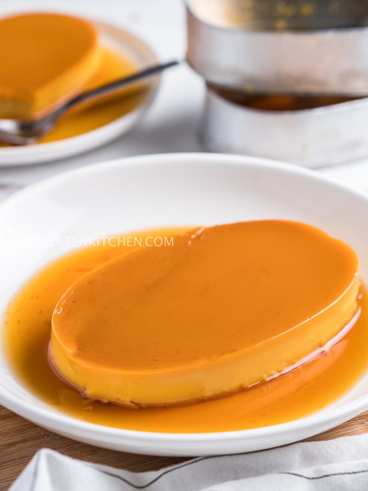 Flan made of egg yolks with caramel syrup