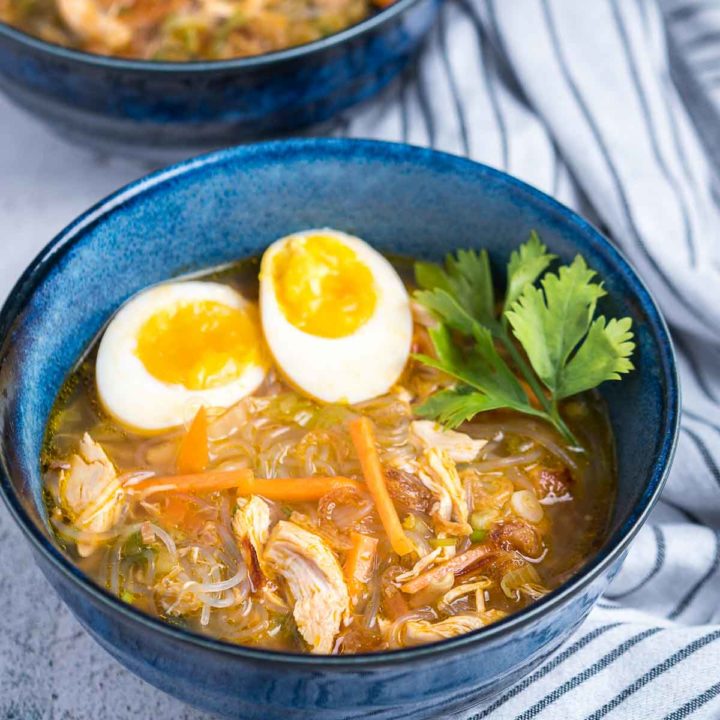 glass noodle soup with carrots and chicken