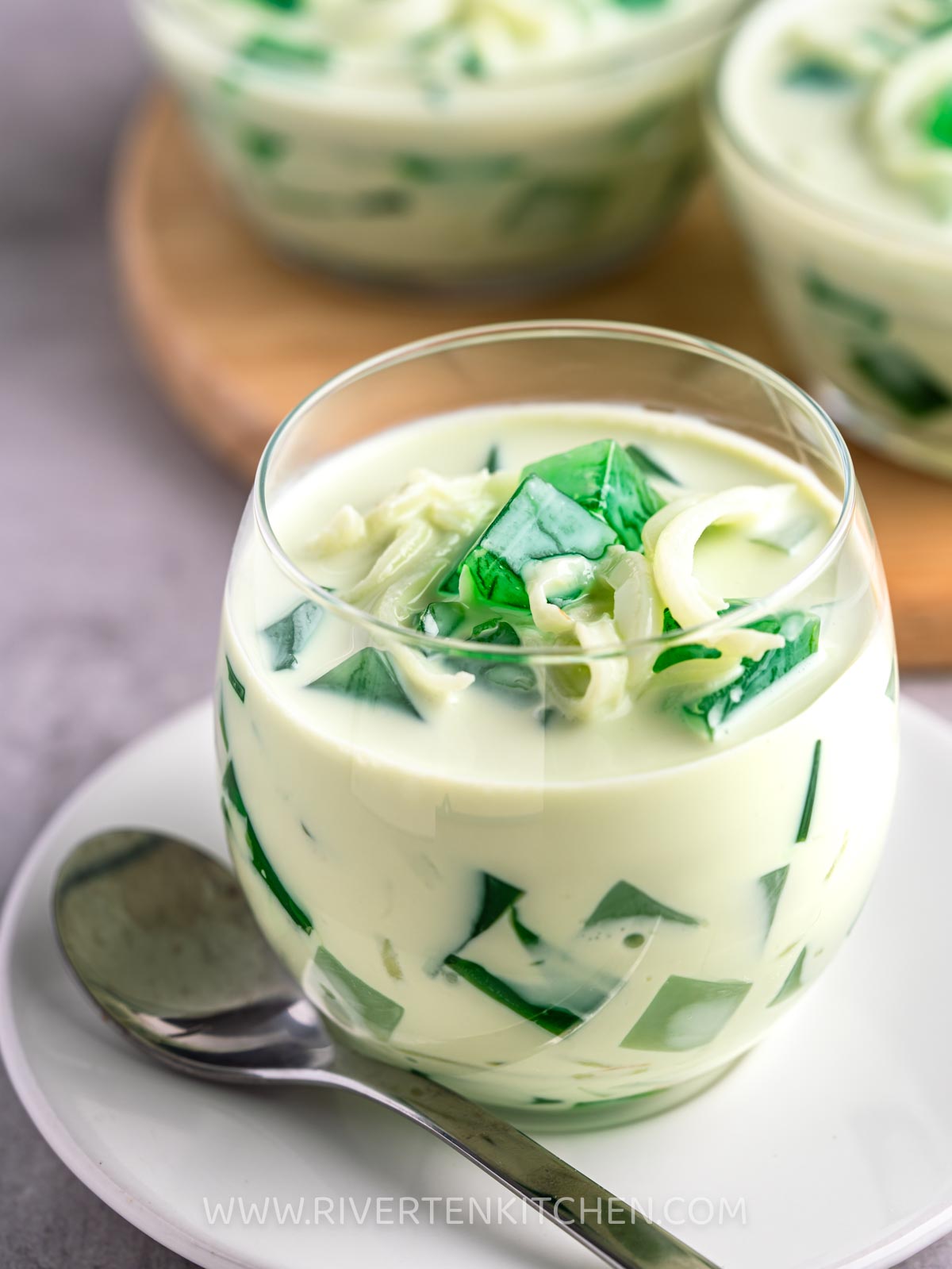 coconut with pandan jelly, Cream and condensed milk