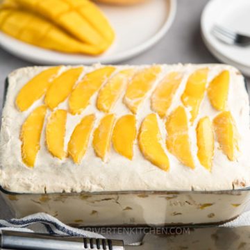 mango cake made with graham crackers, cream and condensed milk