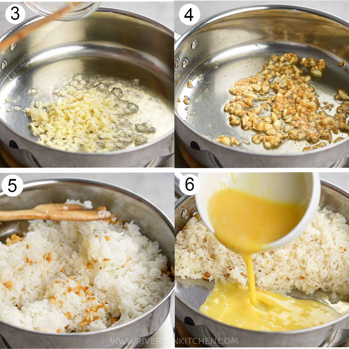 cooking process of garlic egg fried rice