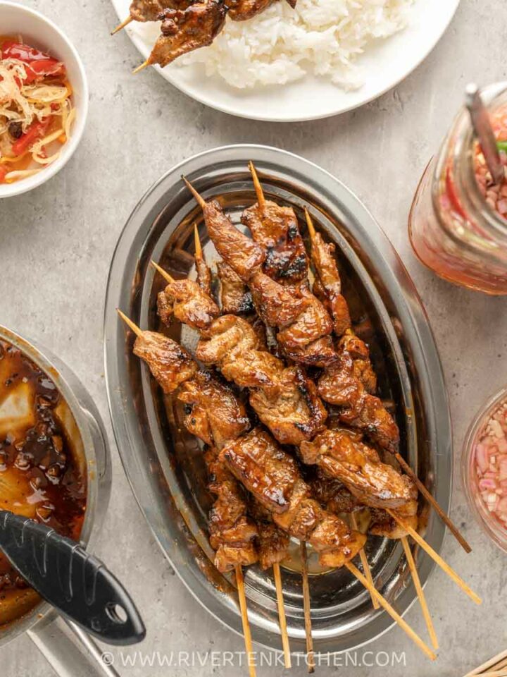 pork in bamboo skewers with Filipino BBQ sauce