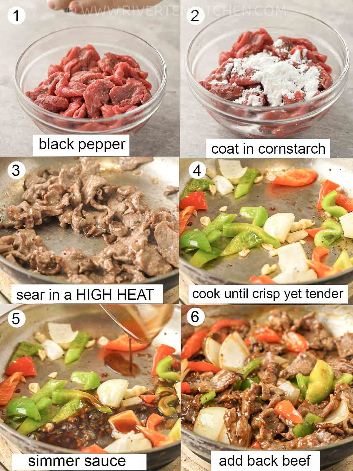 step by step photo on how to cook black pepper beef stir-fry