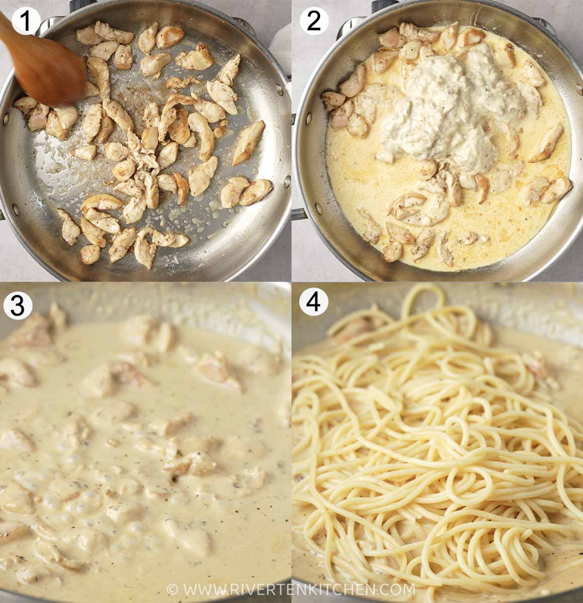 making mushroom pasta sauce in a pan