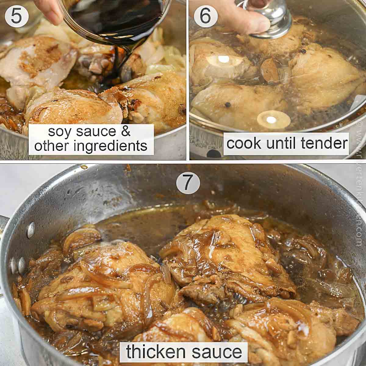 Chicken adobo cooking process