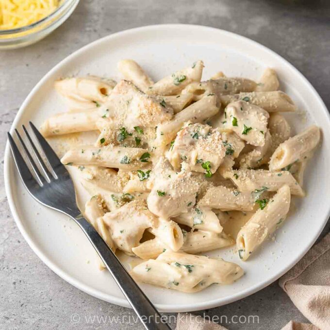 pasta with cream cheese sauce on a plate