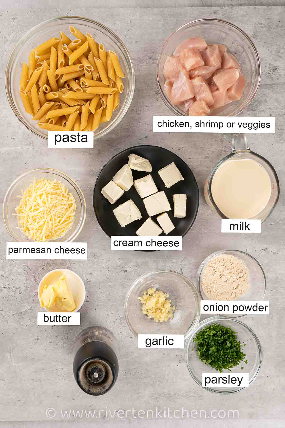 cream cheese, garlic, parsley, butter, parmesan cheese, chicken