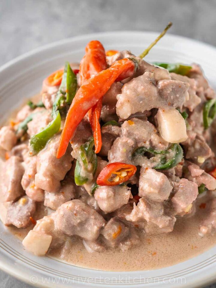 A Filipino dish called Bicol express. It's a spicy pork in coconut milk with red and green chilies.