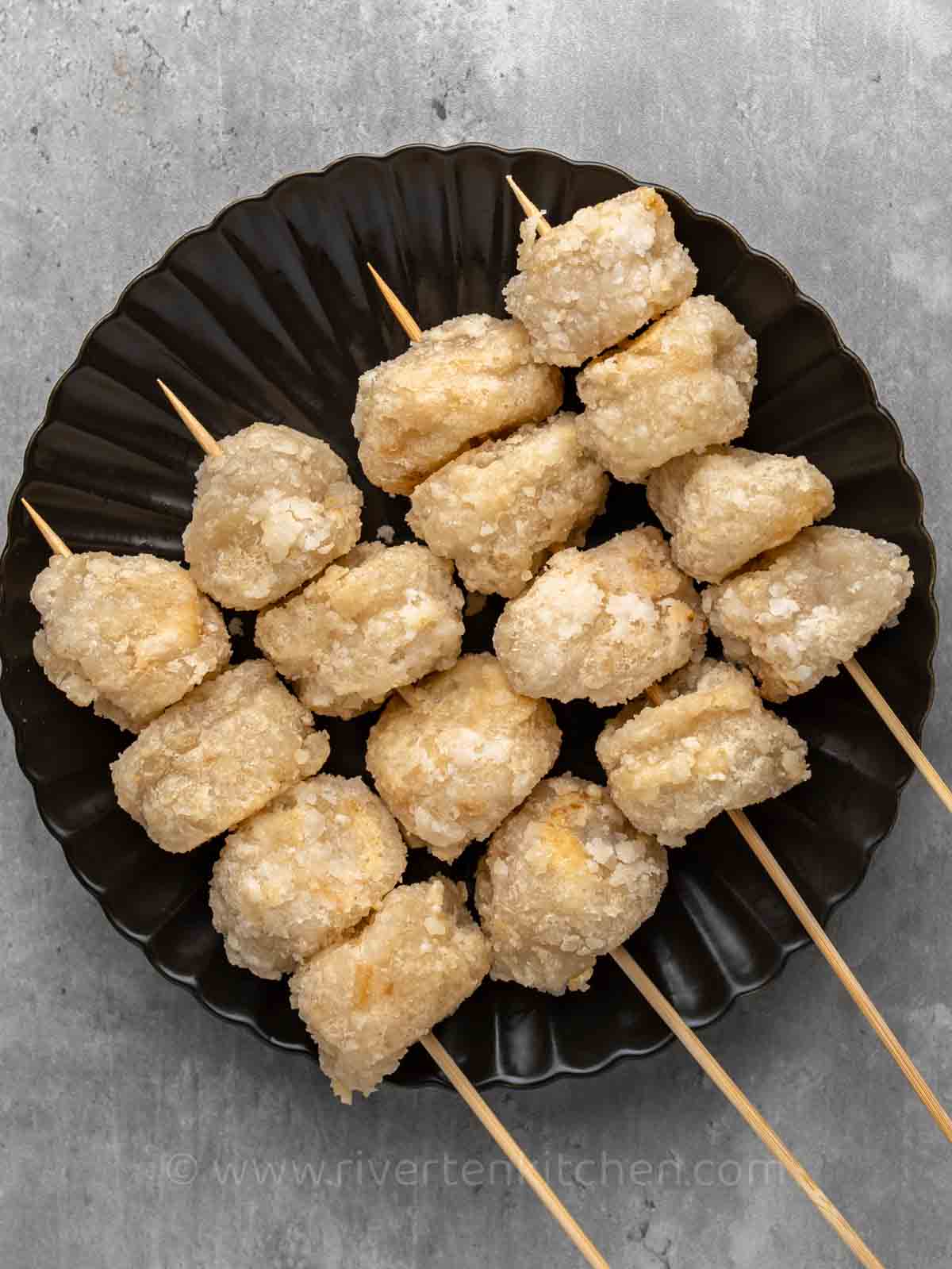 fried mochi donuts with coconut and sugar