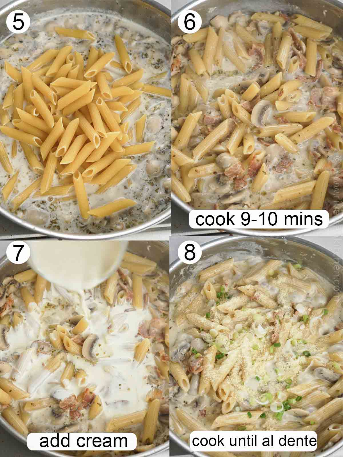 step-by-step process on how to make creamy garlic pasta in one pot.