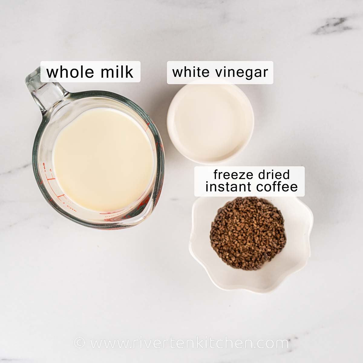 milk, vinegar and coffee granules
