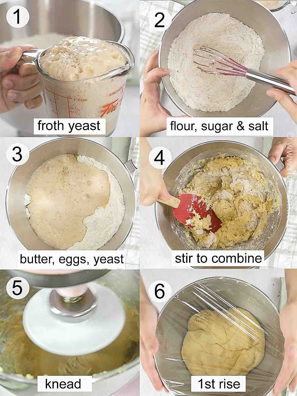 step by step process on how to make dough for pan de coco