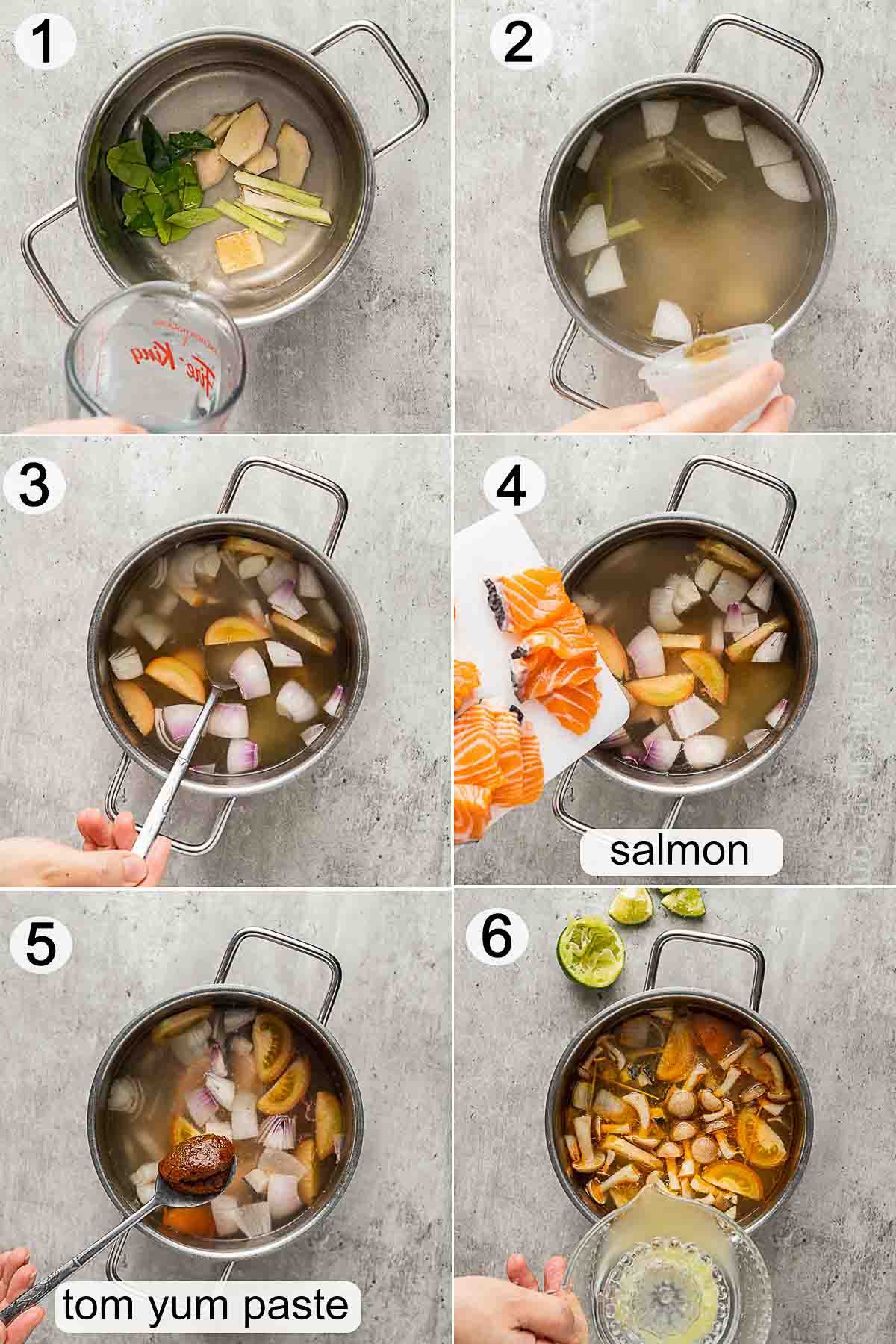 step-by-step process on how to make tom yum soup.