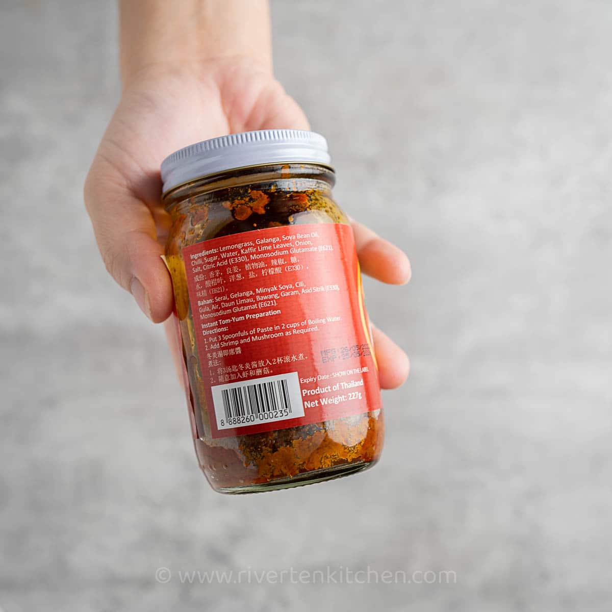 paste made with chilies, lemongrass, galangal, sugar, onion, and kaffir lime leaves.