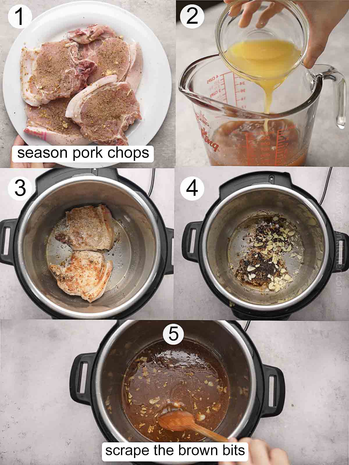 step-by-step process on how to cook pineapple pork chops in an Instant pot.