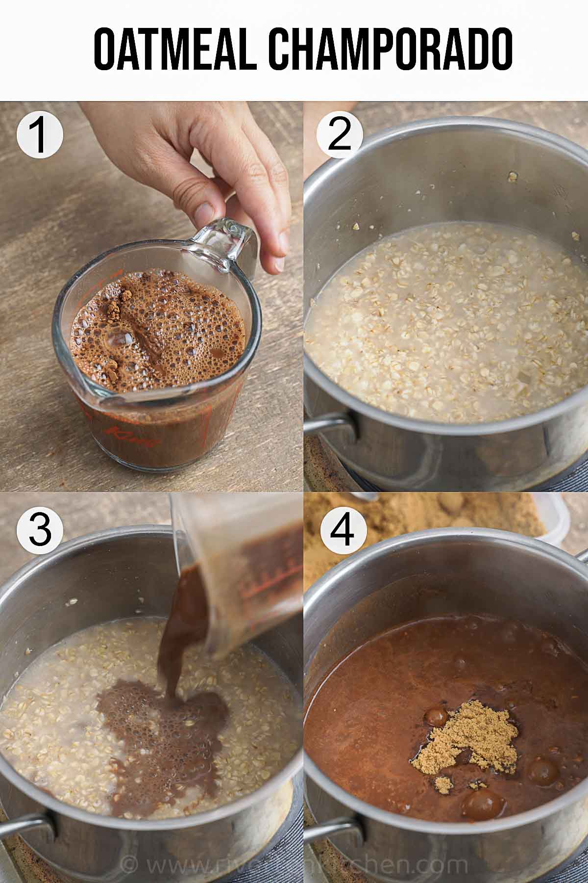 step-by-step photos on how to make Filipino champorado with Oatmeal.