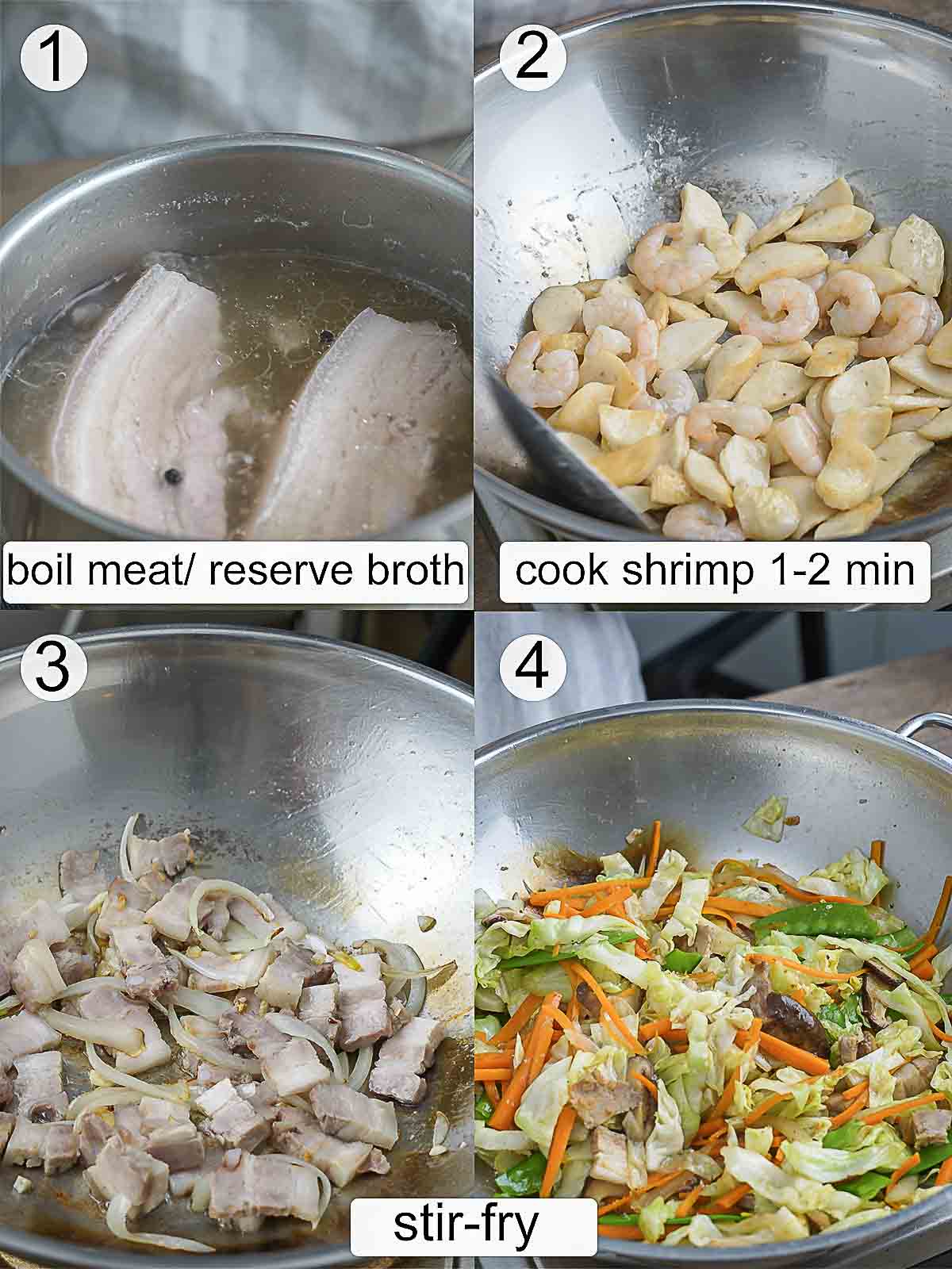 step-by-step process on how to cook Filipino chow mein.