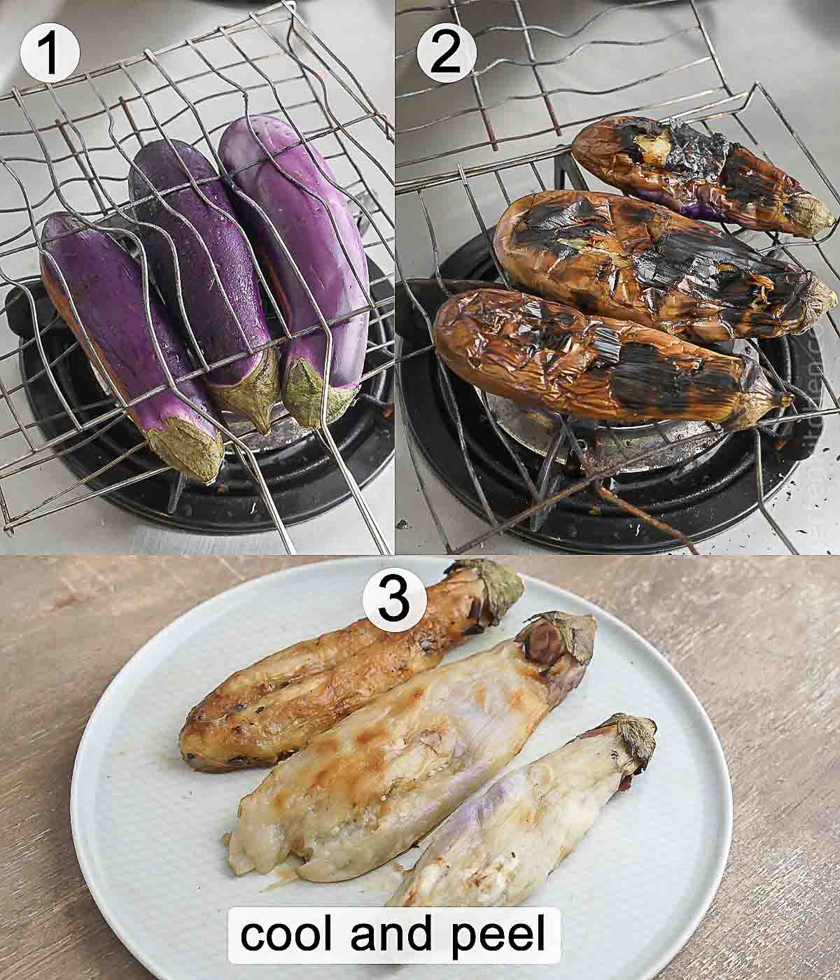 step-by-step process on how to roast eggplant for tortang talong.