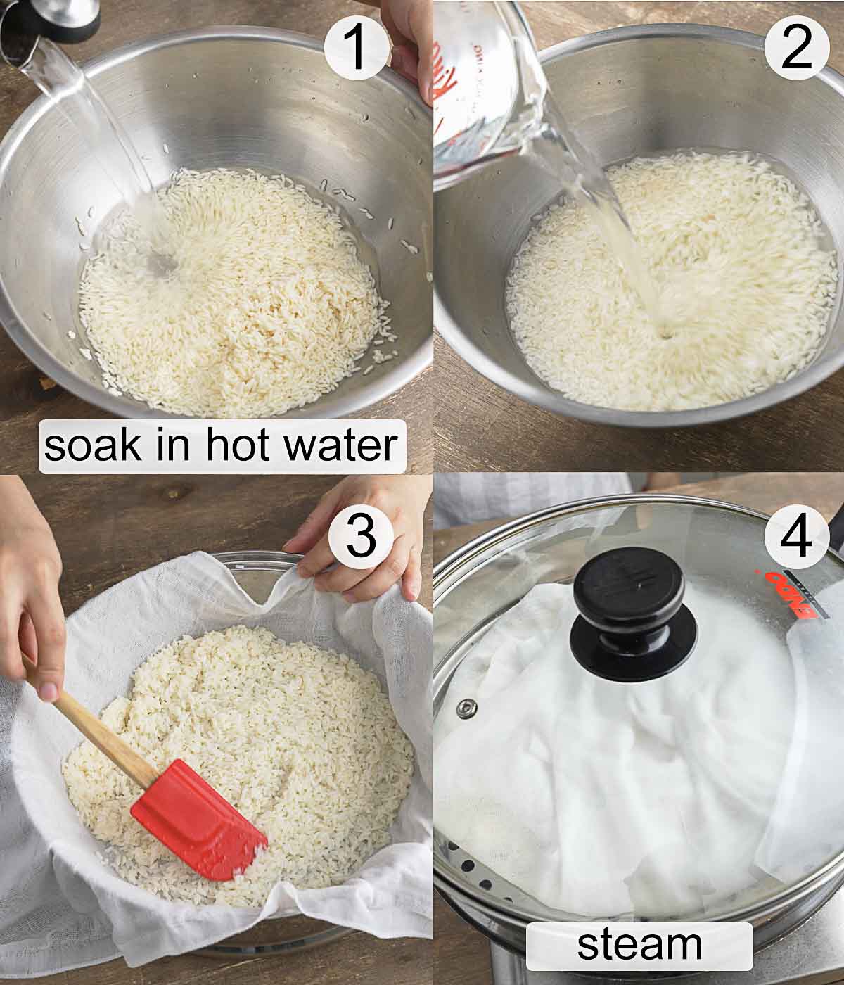 step-by-step photos on how to prepare sticky rice.