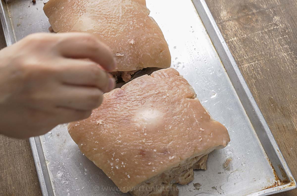 pork belly skin season with salt.