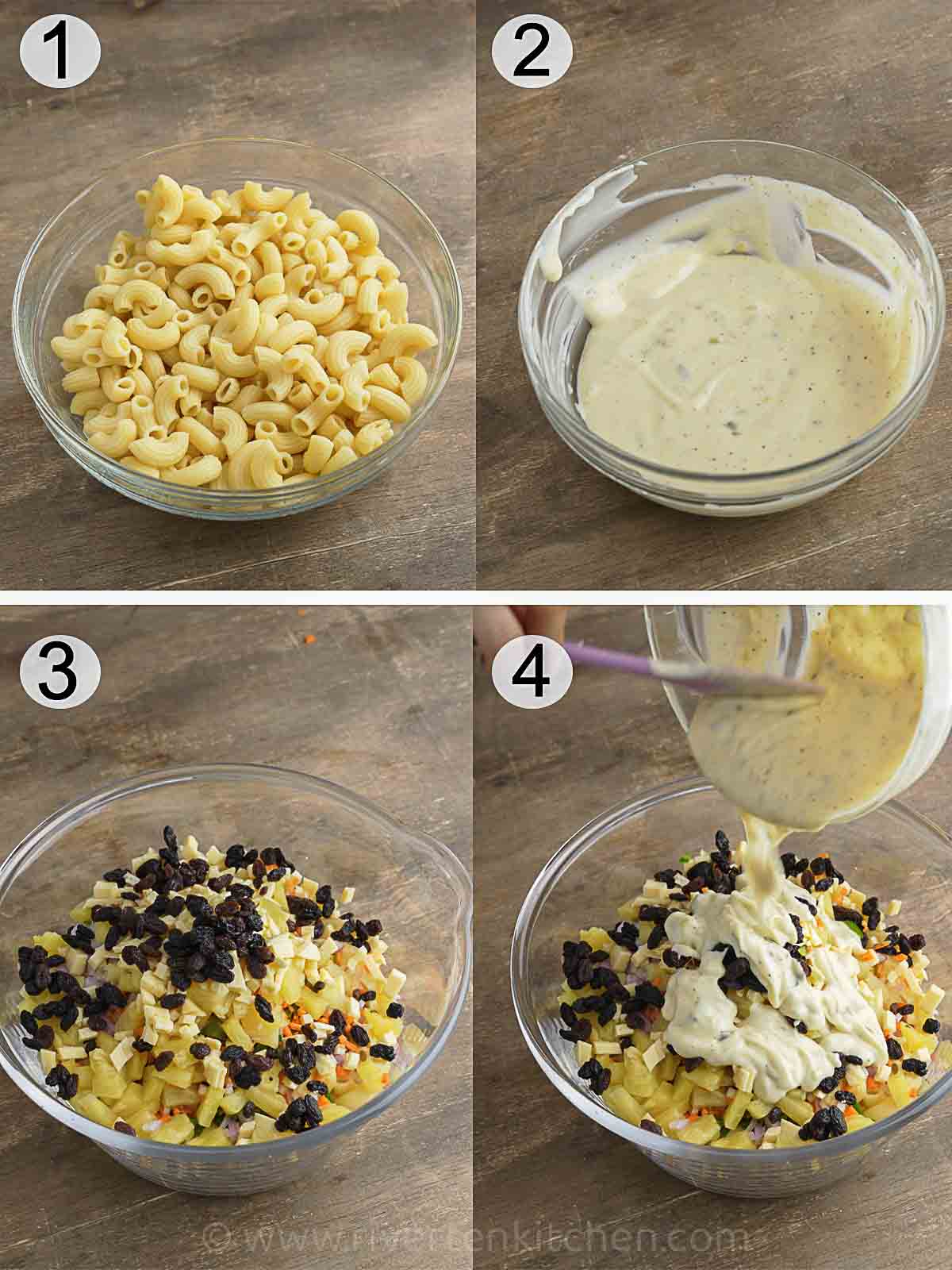 steps on how to make Filipino macaroni salad