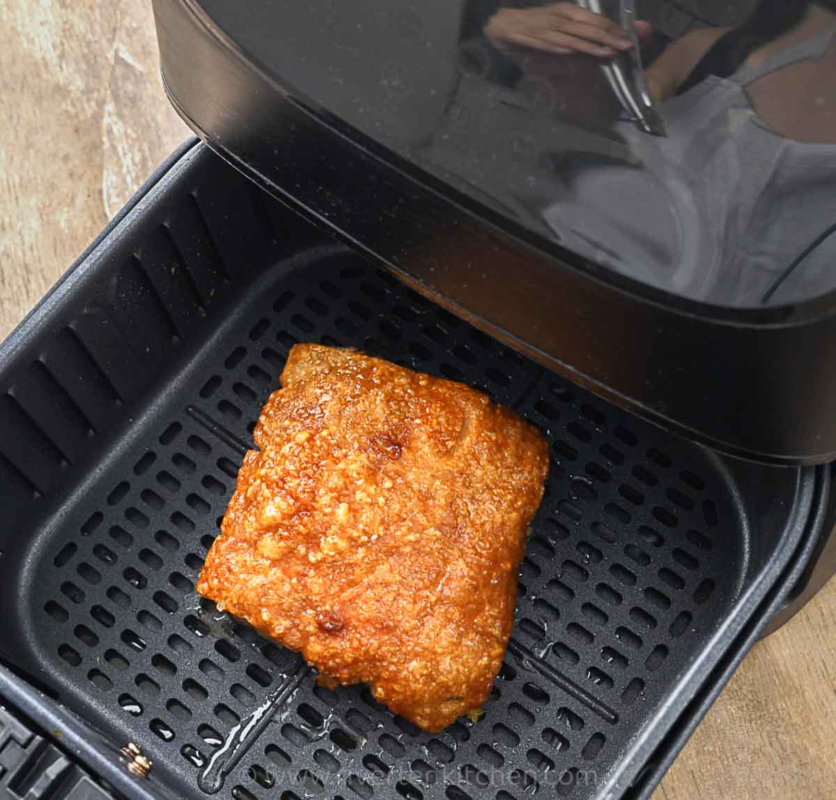 slab of lechon kawali or pork belly cooked in an air-fryer