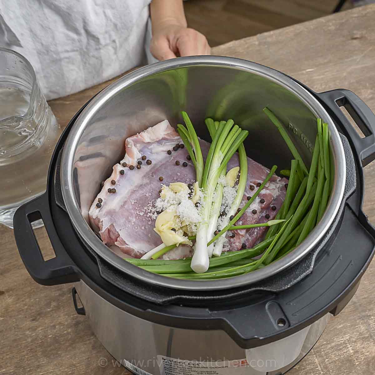 tenderized pork belly in an instant pot pressure cooker.