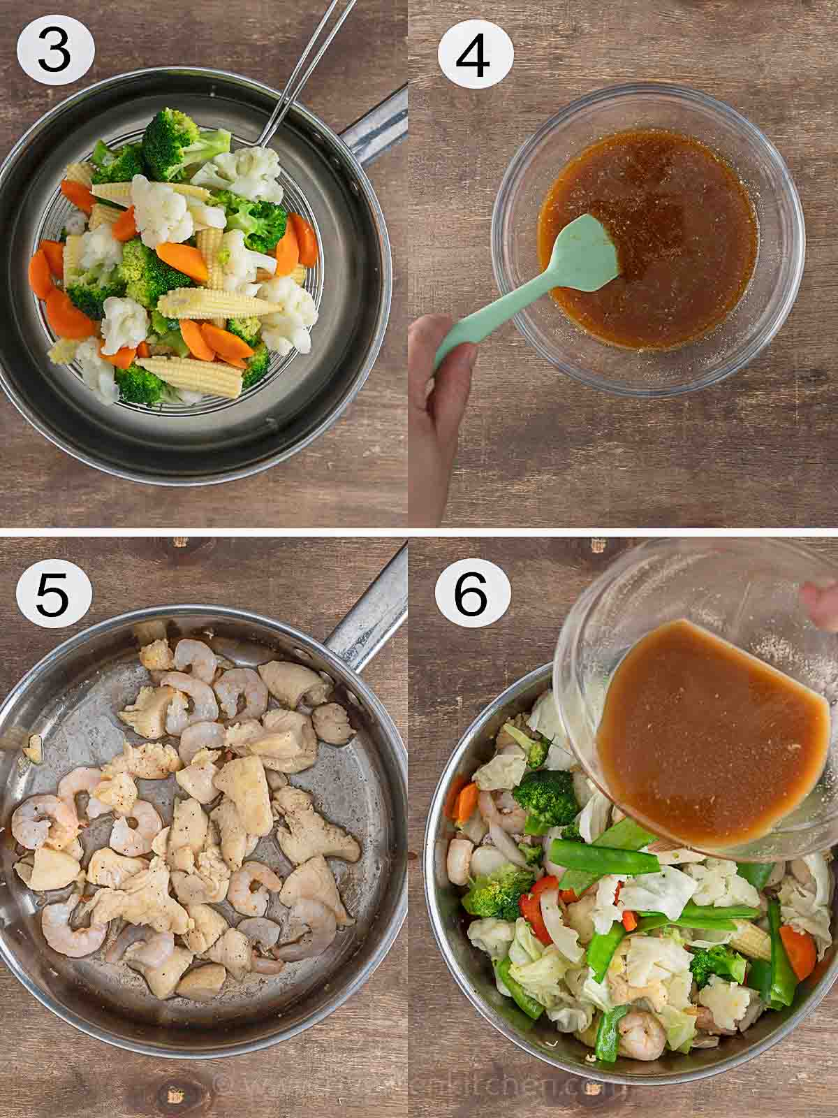step-by-step process on how to cook Filipino vegetable stir-fry called Chop suey.