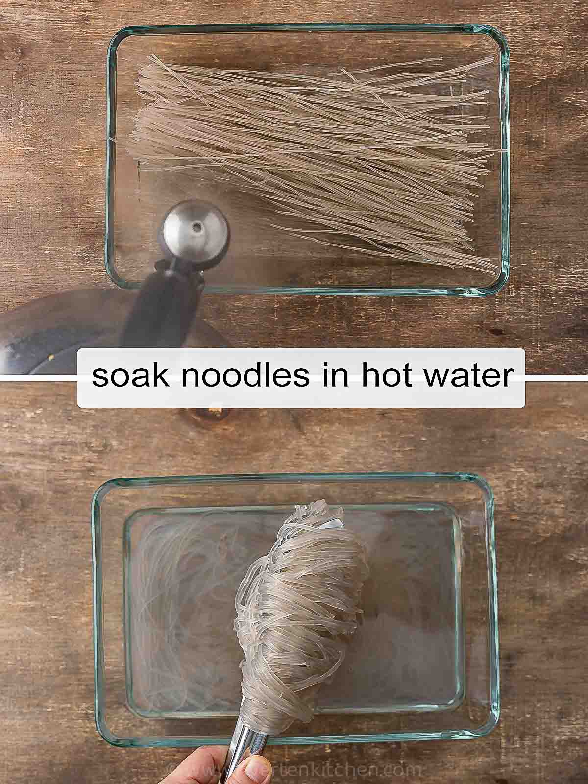 japchae noodles soaked in hot water.