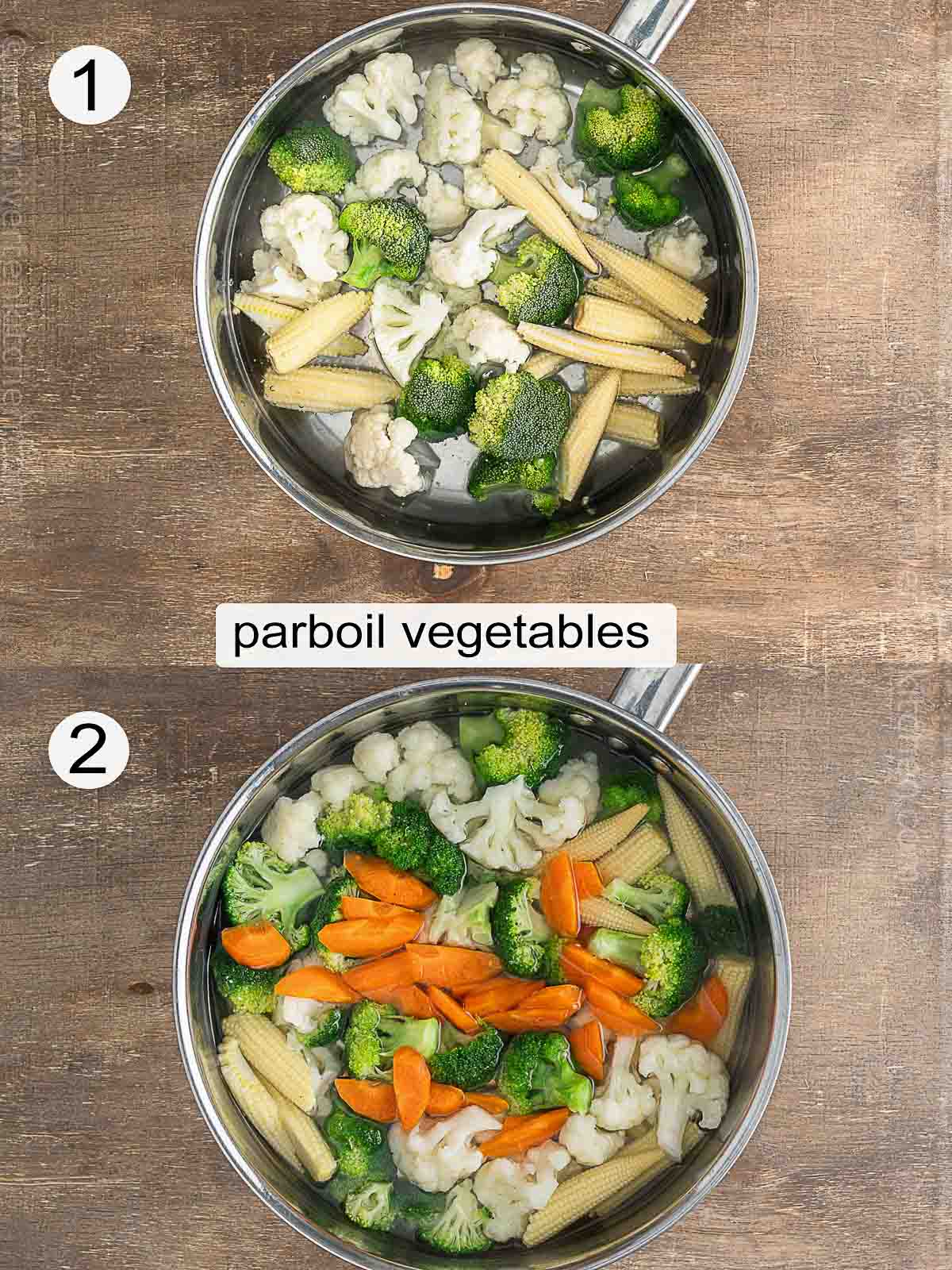 parboiling vegetables to get crisp yet tender vegetables.