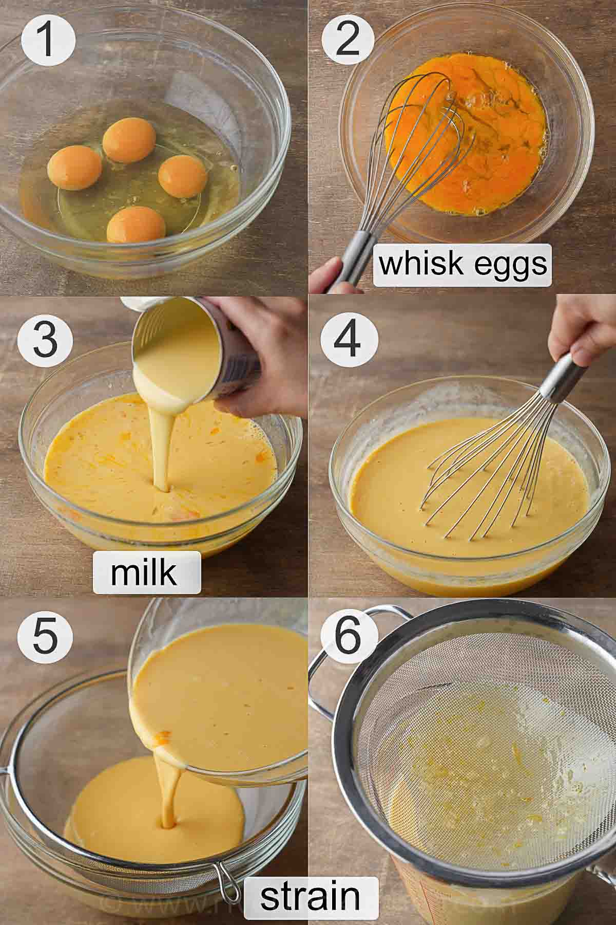 step-by-step process on how to make custard cake.