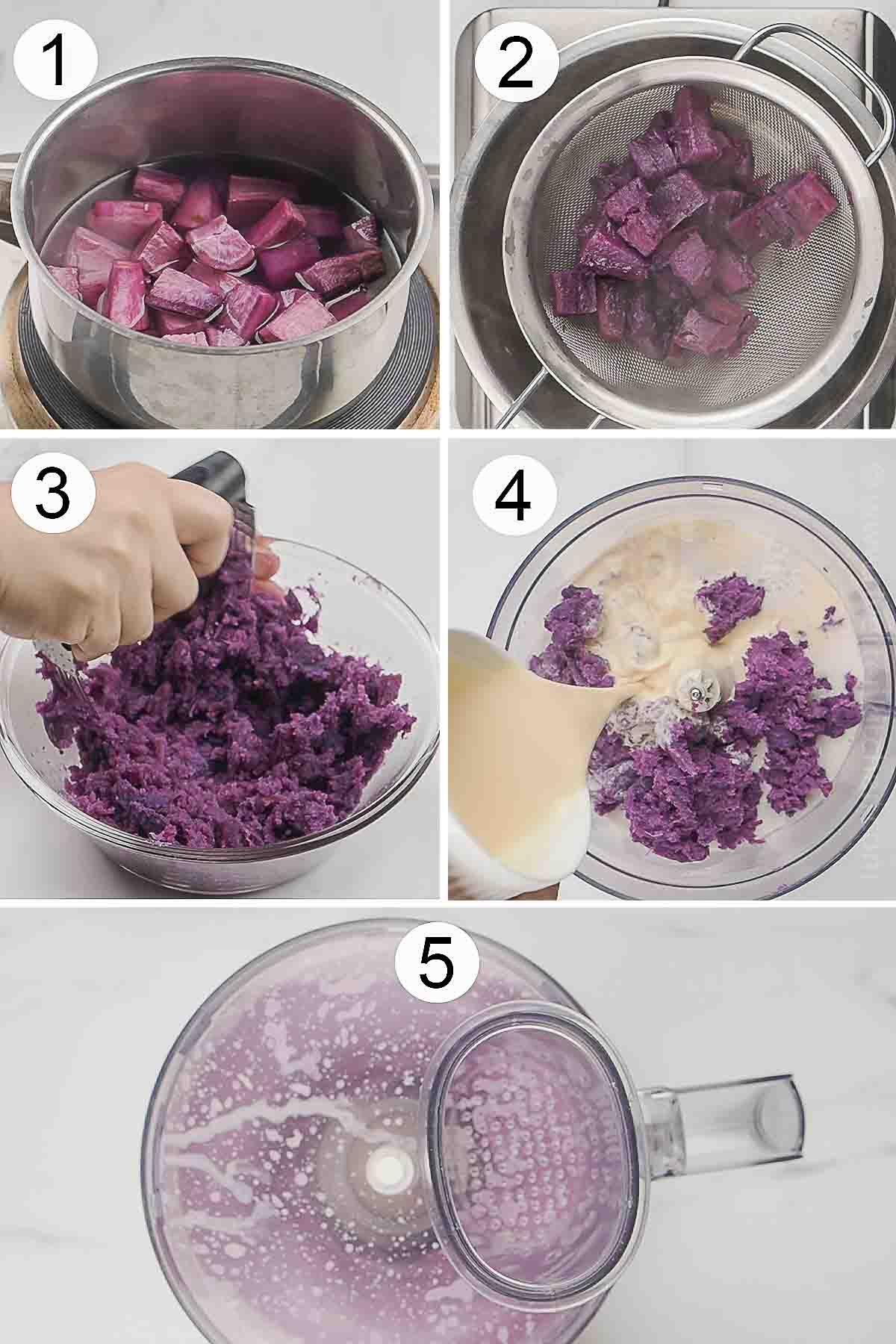 step-by-step process on how to make ube halaya jam.
