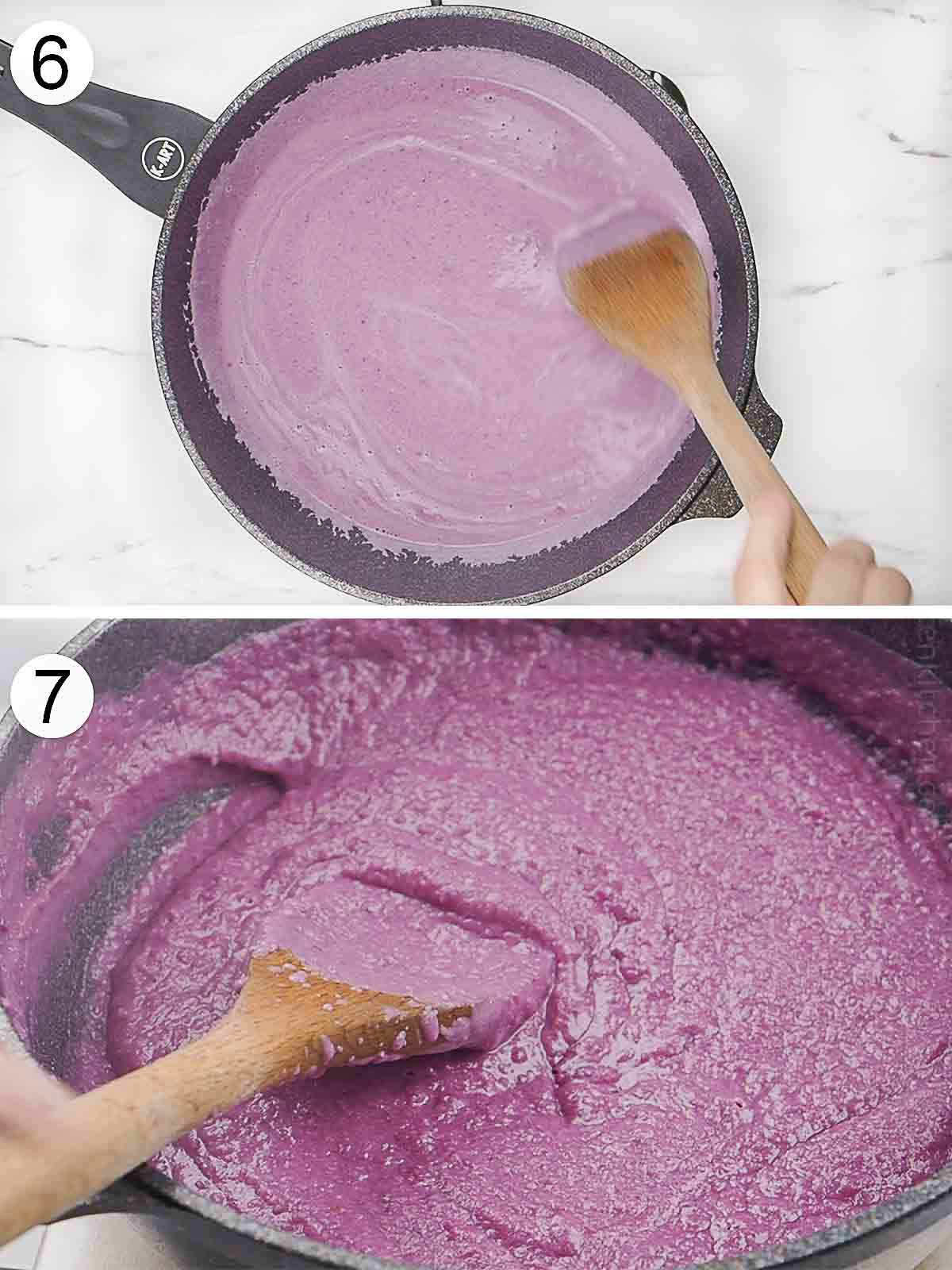 step-by-step process on how to cook ube halaya or ube jam.
