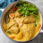Filipino coconut chicken curry with carrots and potatoes.