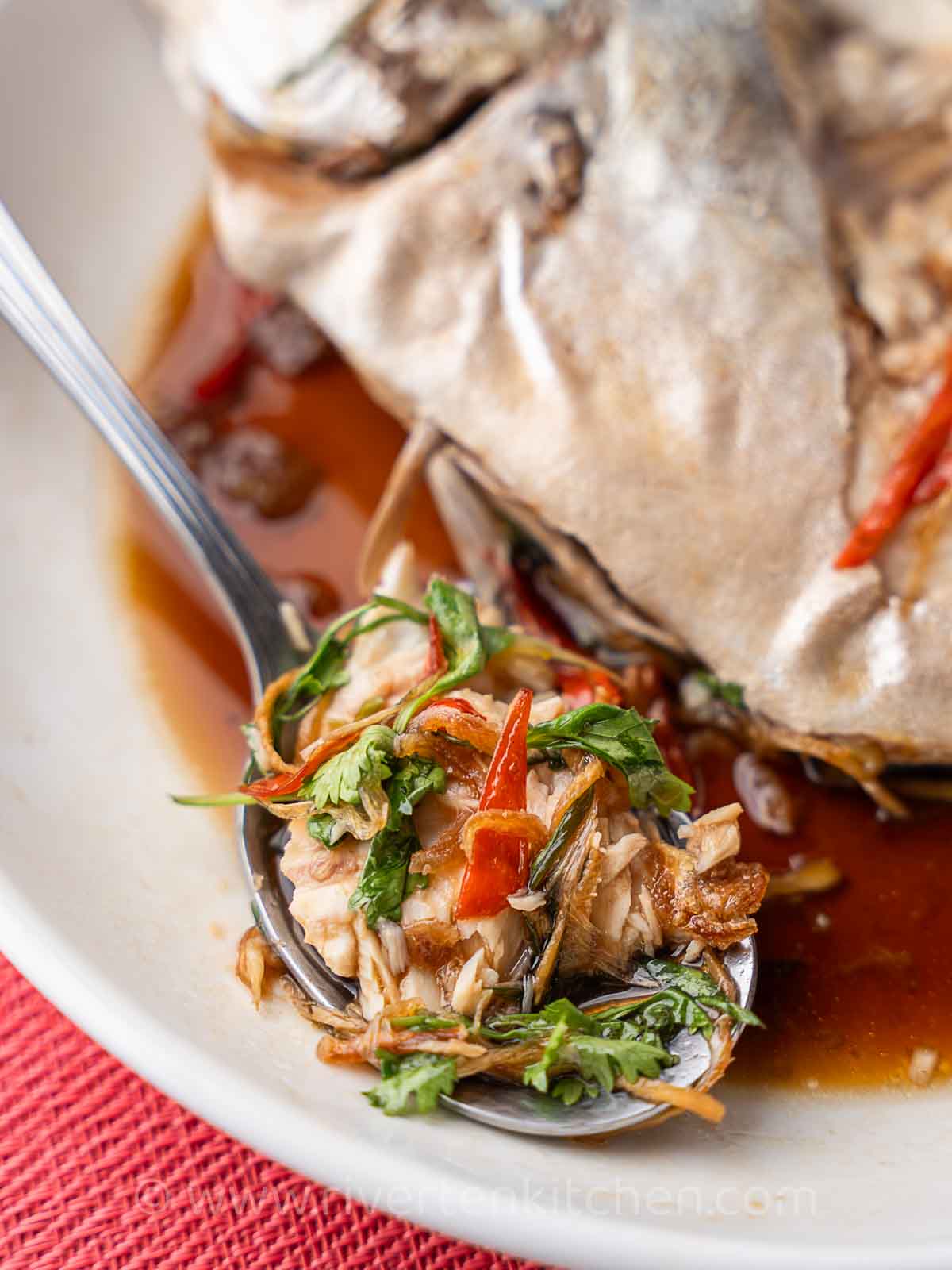Steamed fish with Chinese ginger sauce.