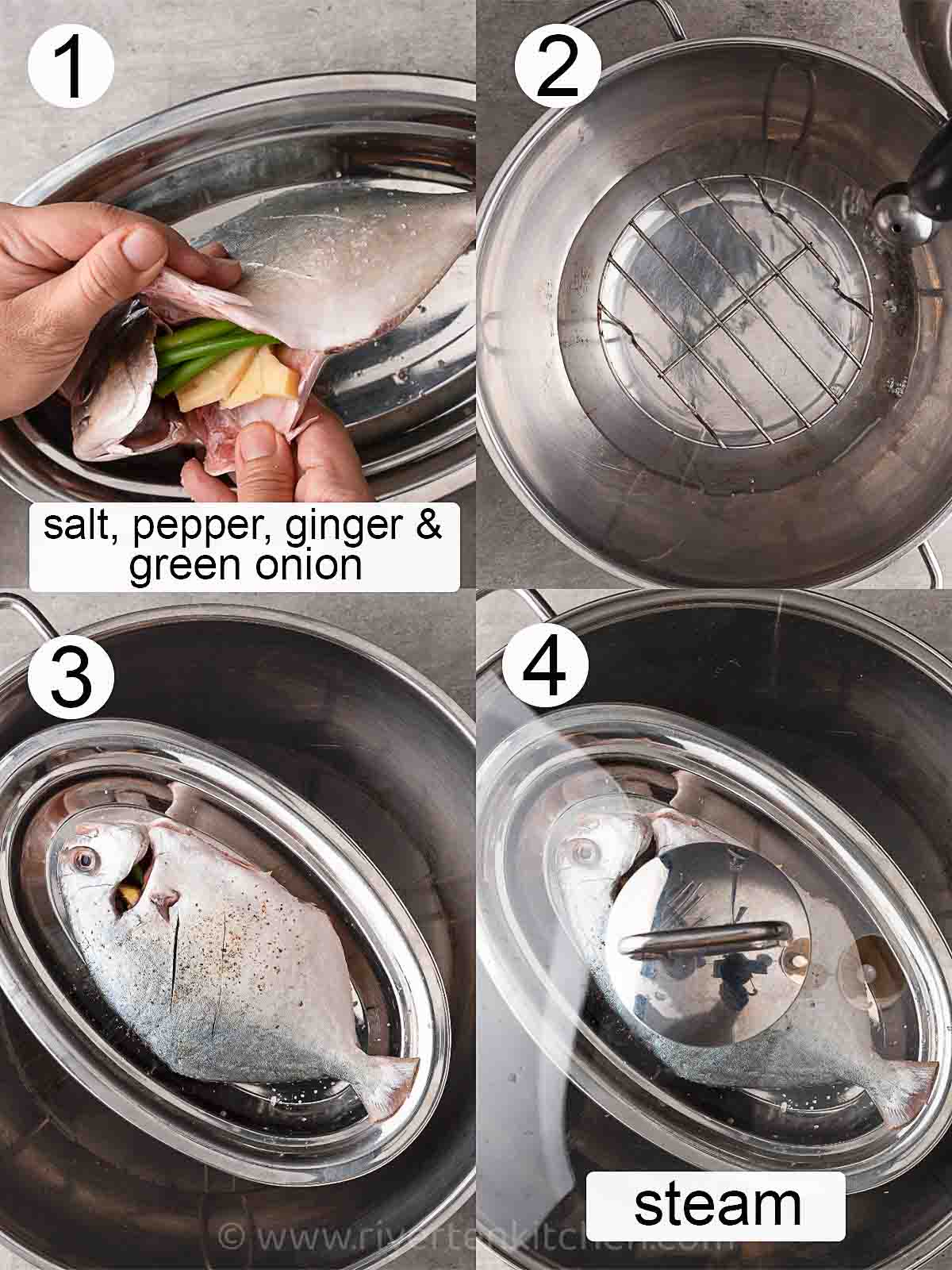 steps on how to steam fish with ginger and green onions.