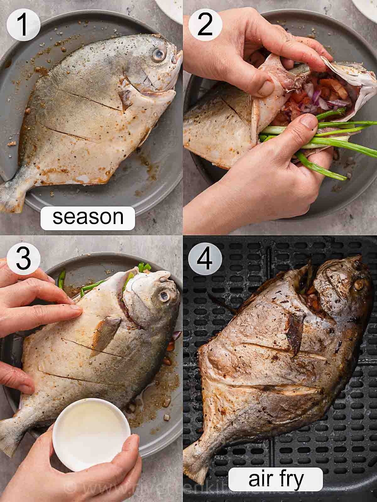 step-by-step process on how to cook grilled pomfret.