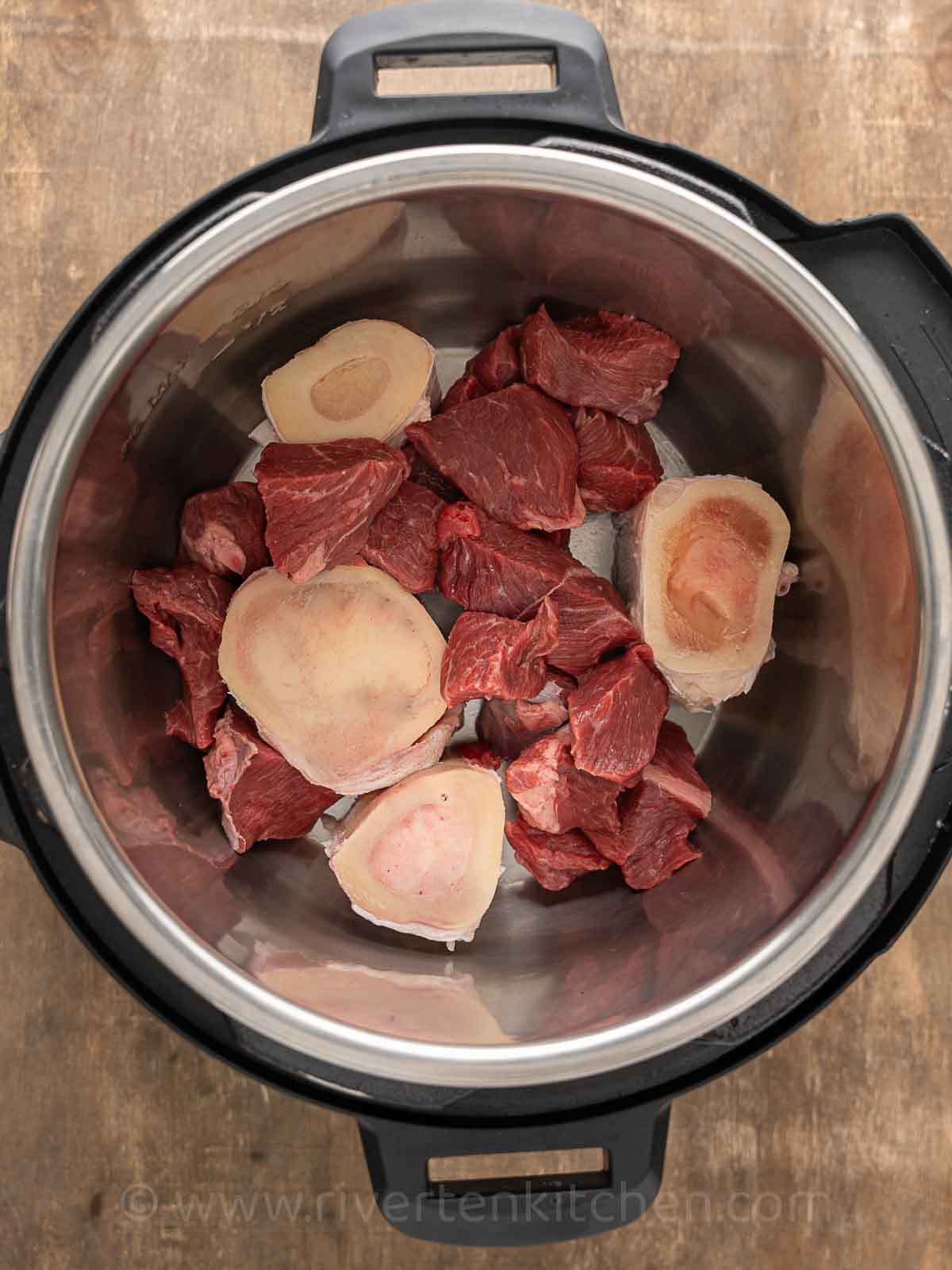 beef, bone marrow in a pressure cooker instant pot.
